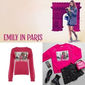Hot Pink Emily In Paris Print Sweatshirt